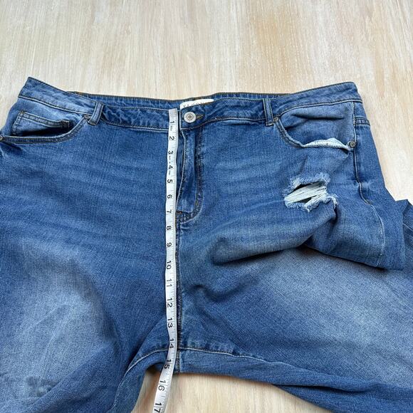 Eloquii Distressed High Rise Relaxed Straight Leg Casual Blue Denim Jeans 22 - Picture 13 of 16